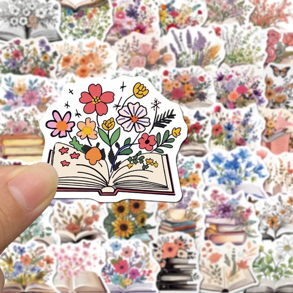 Reading In The Spring, Books Overflowing With Flowers, 50 Decal Stickers - Picture 4 of 15